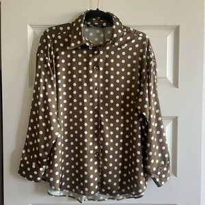 Zara silk feel polka dot olive green blouse